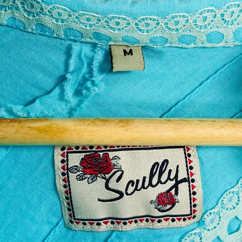 Scully Blue Button Down Ruffle Lace Western Top - Picture 5 of 6